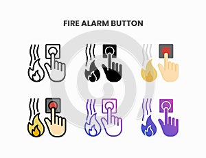 Fire Alarm Button icon set with different styles.