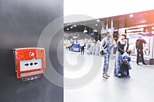 Fire alarm for emergency on the wall in train station, subway or underground at London train station, England. Public fire alarm