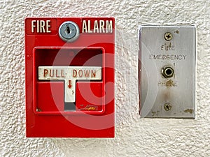 Fire alarm switch on cement wall