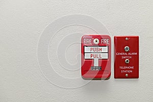 Fire alarm system. Pull danger fire safety box