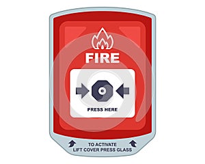 Fire alarm system on wall for fire alarm. press button when fire.