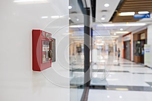 Fire alarm on the wall of shopping mall warning and security system