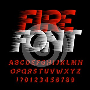 Fire alphabet font. Eeffect type letters and numbers on black background.