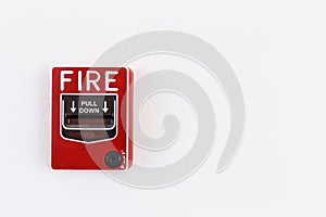 Fire alram pull switch on the white wall
