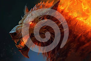 Fire angry wolf. Generate Ai