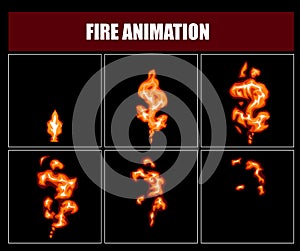 Fire animation sprites, vector flame video frames for game design