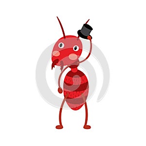 A fire ant with black hat cartoon character.