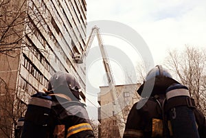 Fire apartment building. black smoke