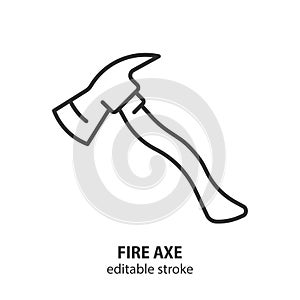 Fire axe line icon. Editable stroke. Vector illustration