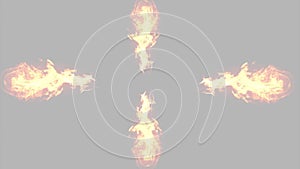 Fire Balls Burning from North, South, East and West on Gray Screen Matte Background 3D Seamless Loop 4K Animation - Four direction