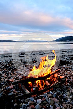 Fire on the beach, near Dunoon, Scotland
