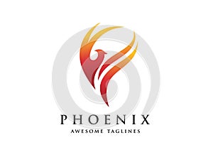 Fire bird phoenix logo design vector photo