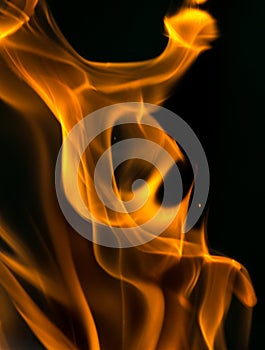 Fire on black close up abstract background