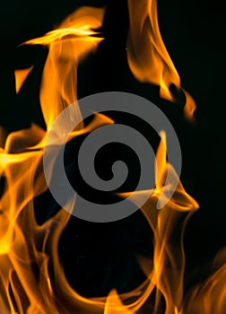 Fire on black close up abstract background