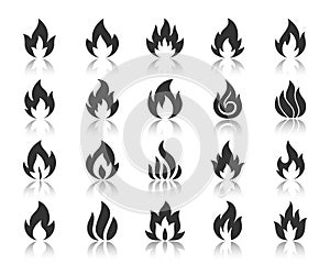 Fire black silhouette icons vector set