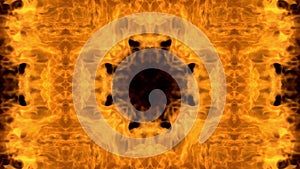 Fire blasts Isolated on black background. Abstract fire flows is kaleidoscope. Buddhism Mandala flower, kaleido. Symmetrical