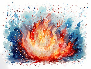 A Fire And Blue And Red Splashes