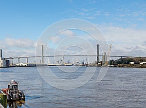 Fire Boat at Dock by Savannah Bridge