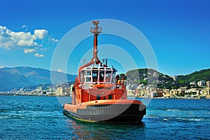 Fire boat in port Genova, Pegli , Italy