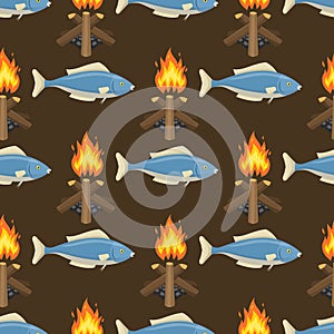Fire bonfire seamless pattern vector burn flame illustration fish spurts of flame red orange background wallpaper hot