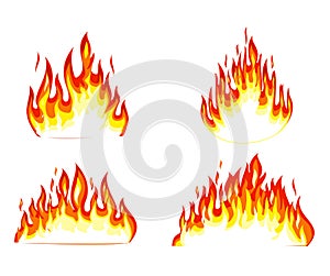 Fire borders on white. Cartoon flame banner border elements, orange burn bounds.