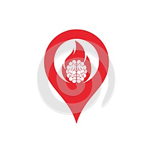 Fire brain map pin shape concept vector logo design