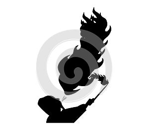 Fire breather silhouette isolated on white background