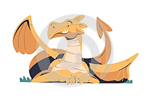 Fire Breathing Dragon with Tail and Wing as Fairytale Character Vector Illustration