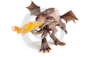 Fire breathing dragon on a white background.