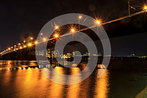 Fire on a bridge in a big city