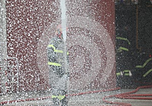 Fire Brigade During an emergency intervention and the nebulized