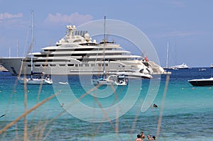 Fire brigade helicopter on the Dilbar maxi yacht