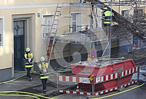Fire brigade operation while apartment fire.