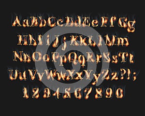 Fire burning alphabet and numbers font