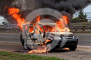 Fire burning car