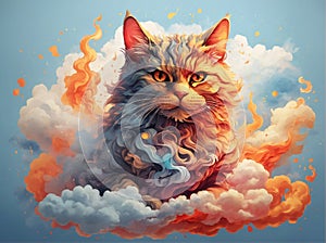 Fire burning cat in the sky, ai generated