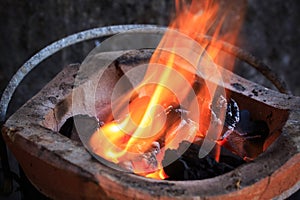 Fire burning charcoal