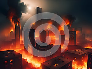 a fire burning in the city of the world