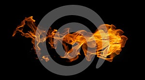Fire and burning flame of explosive fireball isolated on dark background for graphic design concept
