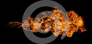 Fire and burning flame of explosive fireball isolated on dark background for graphic design photo