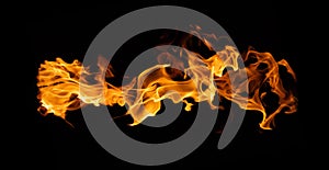 Fire and burning flame of explosive fireball isolated on dark background for graphic design usage