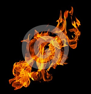 Fire and burning flame isolated on dark background for graphic design