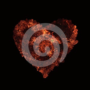 Fire burning heart on black backgrounds