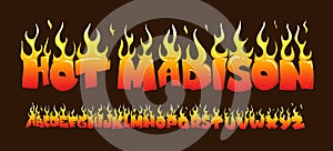 Fire burning letters set. latin alphabet. Vector font