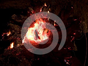 Fire burning at night