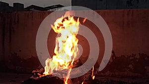 Fire Burning outdoor isolated on dark black background