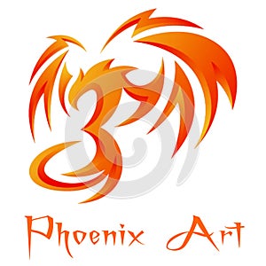 Fire burning Phoenix Bird with white background