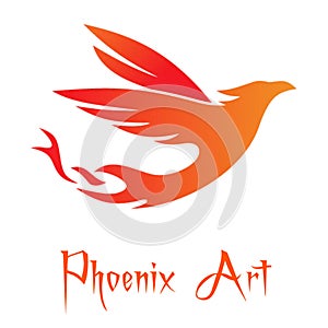 Fire burning Phoenix Bird with white background