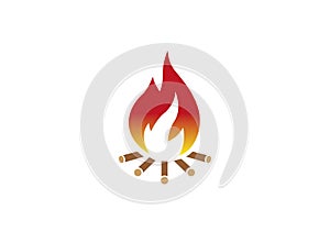 Fire burning wood campfire for logo design