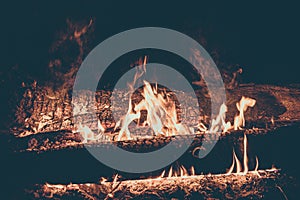 Fire for bushcraft and tourism at night gives warmth and light